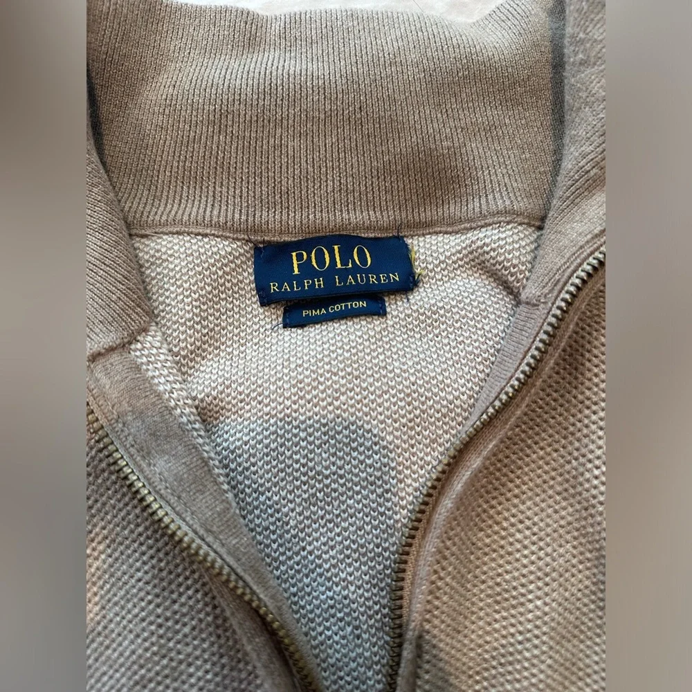 Polo Ralph Lauren Sweater Mens Small Brown Quarter Zip Waffle Knit Pullover - Picture 2 of 4